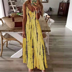 Robe longue évasée à bretelles spaghetti pour femme, grande taille, imprimé floral tie-dye, style bohème décontracté, pour dropshipping Shopify - Product Image 2
