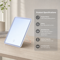 Miroir de maquillage compact à écran tactile intelligent LED, à une face, grossissant, réglable à 90 degrés, pour table de toilette