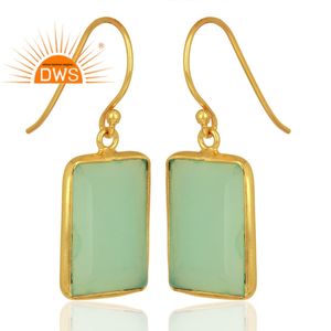 Newly Arrival Indian Gold Plated Solid Silver Earrings Aqua Chalcedony Gemstone Earrings Jewelry Supplier - Product Image 2