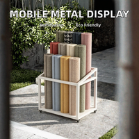 Présentoir mobile en métal pour rouleaux de tapis et tissus avec roues détachables, finition thermolaquée polie