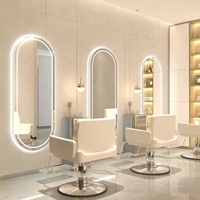 Perlengkapan Salon Modern Terlaris, Cermin Khusus Barbershop dengan Lampu LED, Cermin Dinding Aluminium untuk Tata Rambut