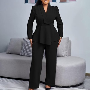 Ensemble de bureau 2 pièces pour femmes, taille plus, blazer peplum et <span class=keywords><strong>pantalon</strong></span>, uni, manches longues, tenue de travail professionnelle - Product Image 3