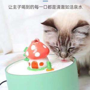 Fontaine à eau pour animaux de compagnie en céramique en forme de champignon, fontaine à eau automatique pour chat, électrique, design champignon rouge - Product Image 2