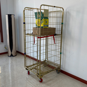 Katlanır galvanizli Metal depo dört Castor tekerlek endüstriyel depolama taşıma kargo kafesi market arabası - Product Image 2