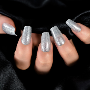 Faux <span class=keywords><strong>ongles</strong></span> à presser avec paillettes blanches, forme cercueil mi-longue, style luxueux, en acrylique, <span class=keywords><strong>pour</strong></span> manucure DIY, salon, <span class=keywords><strong>mariage</strong></span>, rendez-vous galant - Product Image 3
