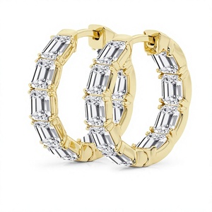 Luxury 18K 14K <b>Gold</b> Plated Emerald Cut Diamond Hoop Earrings Diamond <b>Huggie</b> Hoops Bridal Wedding Earrings Fine Jewelry for Women - Product Image 1