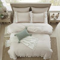 Parure de lit beige Bedorm avec housse de couette à volants, style shabby chic, ultra douce et facile d'entretien