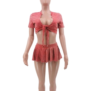ZHEZHE 2024 moda Sexy mujer ácido lavado chándal y desgastado (con pantalones de seguridad en el interior) <span class=keywords><strong>falda</strong></span> conjunto de 2 piezas - Product Image 2