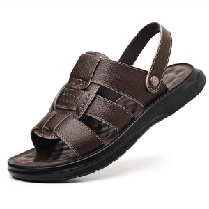 รองเท้าแตะสายไขว้ผู้ชายหนังวัวชั้นบนสุดรองเท้าชายหาดฤดูร้อนพื้นหนารองเท้าลำลองแบบสวมสีน้ำตาลสีดำ 9802 - Product Image 5