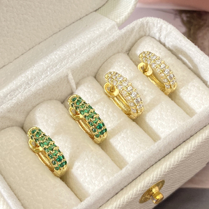 Modernos Pendientes de Aro de Latón Chapado en Oro con Cristal Verde en Canal para Mujer, Joyería para Fiestas - Product Image 5