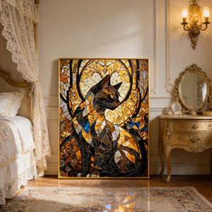 Arte Mural Abstracto 3D de Estilo Moderno para Hotel, LED, Decoración de Sala de Estar, Imagen de Gato Dorado Impresa en Alta Definición, Pintura de Porcelana de Cristal - Product Image 2