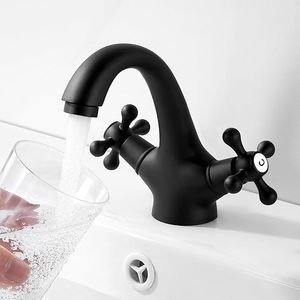 Grifo de Baño Negro, Grifo de Lavabo, Retro con Dos Manijas, <span class=keywords><strong>Grifos</strong></span> Vintage para Baño, Grifo Negro, Lavabo - Product Image 1
