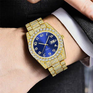 Montre de luxe pour homme avec chiffres arabes, style hip-hop, sertie de strass argentés et dorés, résistante à l'eau, cristal saphir, quartz, bracelet en cuir, cadeau - Product Image 6