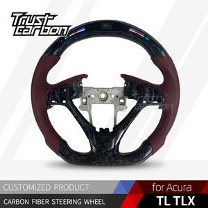 Volant personnalisé en fibre de carbone sergé avec cuir perforé rouge bordeaux et LED pour TL TLX TSX MDX YD2 YD3 2009-2019 - Product Image 2
