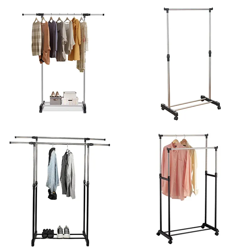 Nieuwe Type Jas Doek Kledingrek Dubbele Paal Kleerhanger Rek Stand Met Wielen