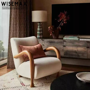 WISEMAX FURNITURE <span class=keywords><strong>Fauteuil</strong></span> Lounge Contemporain Nordique en Bois avec Éponge Haute Élasticité Crème Blanc Confortable et Relaxant <span class=keywords><strong>pour</strong></span> Hôtel - Product Image 2