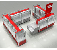 Kunden spezifische rote Glas vitrine LED für Showroom Schmuck Elektronik Zubehör für Handy Mall Kiosk Showcase Display