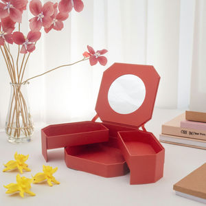 Customized Red Octagonal 2-Tier Makeup Gift Box Multi Function Cosmetic Jewelry <b>Storage</b> Packaging Organizer Boxes - Product Image 2