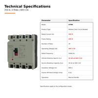 Disjoncteur à boîtier moulé GTM6 250A, 3 pôles, 400V AC 50/60Hz, MCCB avec 35kA Icu pour tableaux de distribution d'énergie commerciaux