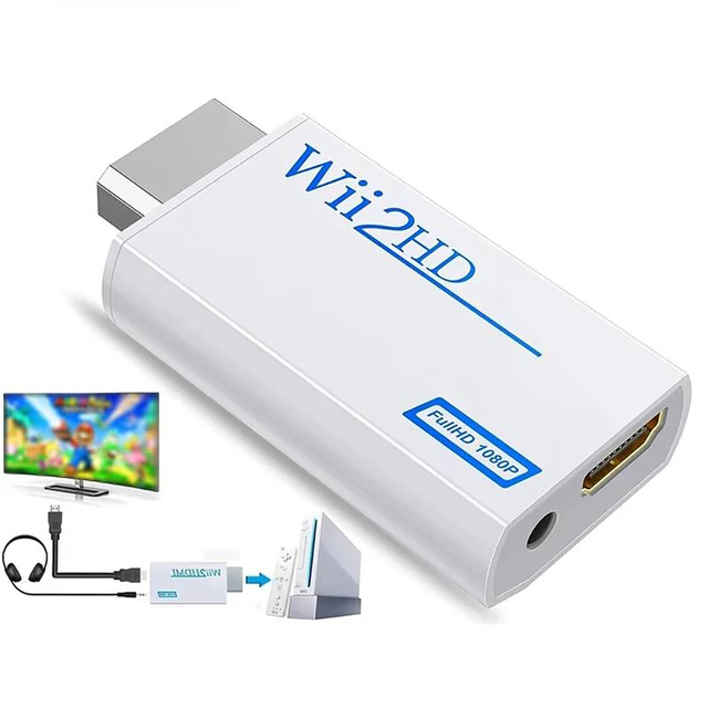 Wii2HD Full HD 1080P Metal Wii to HD Converter Adapter with 3.5mm Audio for PC HDTV Monitor Display White Black