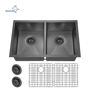 USA Standard CUPC Certificate Double Bowl Handmade Stainless Steel Nano Kitchen Sink