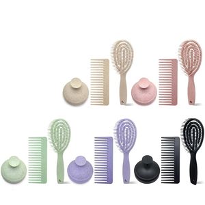 Juego de 3 cepillos desenredantes ecológicos de paja de trigo, cepillo masajeador para el cuero cabelludo, cepillo para champú, peine de dientes anchos, cepillo para cabello húmedo y seco. - Product Image 1