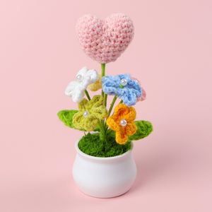 ดอกไม้ถักโครเชต์แฮนด์เมดไล่เฉดสีรูปหัวใจ ดอกทิวลิป ดอกกุหลาบ ของขวัญตกแต่งกระถางสำหรับคริสต์มาส ฮาโลวีน และวาเลนไทน์ - Product Image 2