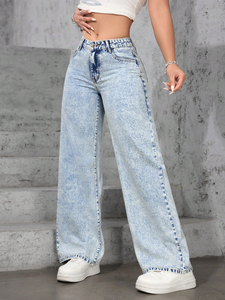 Pantaloni Casual a vita media pantaloni larghi Denim ragazze Jeans stile fidanzato semplice tessuto - Product Image 6
