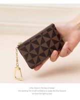 Dompet koin kulit PU ritsleting emas hitam desainer dompet merek kecil tempat kartu kredit kantong kotak-kotak coklat dengan gantungan kunci