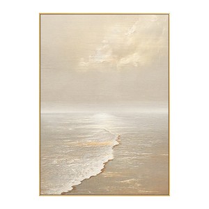 Art mural abstrait encadré sur le thème de l'océan, style impressionniste rectangulaire beige, pour la décoration du salon et de l'entrée - Product Image 5