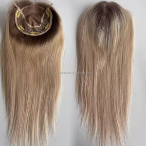 Topper de Cabello Humano 100% Remy con Reflejos Europeos, Base de Seda Cosida a Mano - Product Image 1