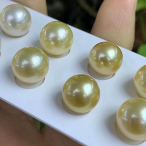 Natural Mar del Sur Agua de mar Color dorado 9-<span class=keywords><strong>10mm</strong></span> Perla redonda suelta emparejada - Product Image 1