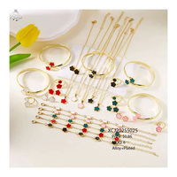 Ensemble de bijoux INS cinq trèfles en cinq pièces plaqué or, collier, bracelet, boucles d'oreilles, bijoux fantaisie pour femme, argent noir, transfrontalier