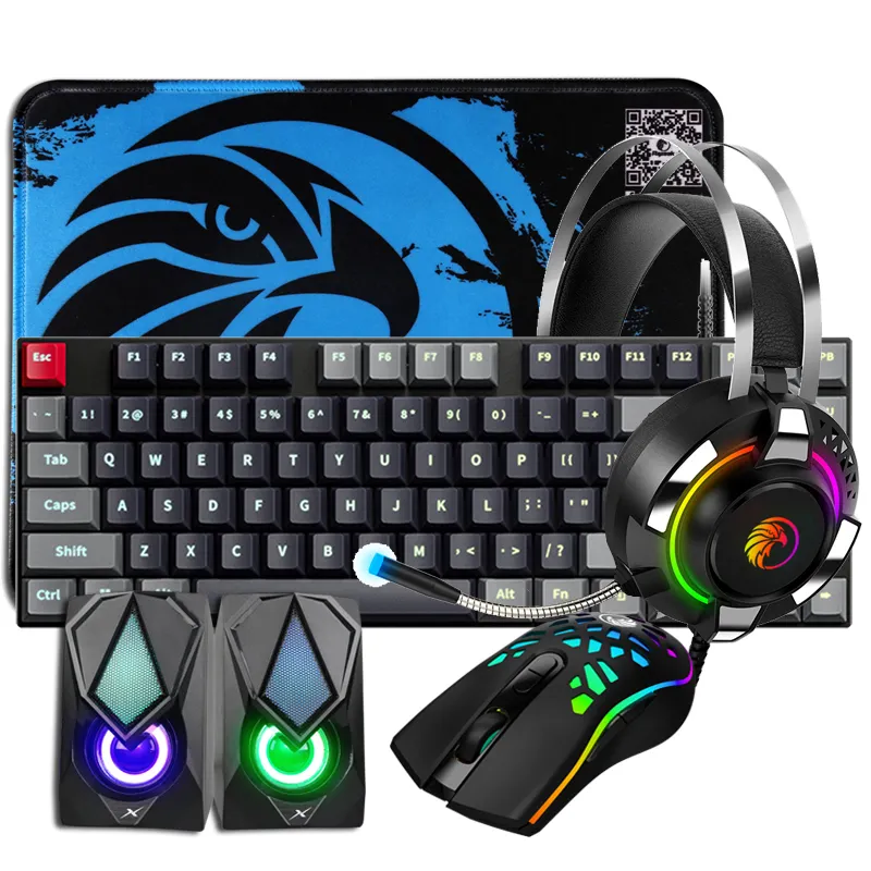 One Hand Colored Usb 5 In 1 Optical Mechanical Wired Gaming Keyboard Mouse Combos For Office Computer Laptop