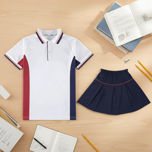 Uniformes scolaires personnalisés 521001M, style britannique, ensemble polo blanc et jupe-culotte marine pour les élèves adolescents - Product Image 3