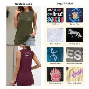 Camisetas sin mangas para mujer, al por mayor, con diseño de logotipo personalizado y etiqueta, transpirables, informales, para entrenamiento, 180GSM, 100% algodón, con aberturas laterales. - Product Image 2