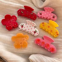 Pince à cheveux élégante en acétate à pois, fleurs et fraises pour femme – Accessoire capillaire quotidien