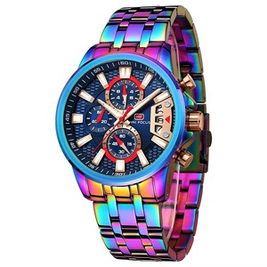 Montre de sport chronographe de luxe arc-en-ciel pour homme, montre-bracelet à quartz MINI FOCUS, montre masculine - Product Image 1