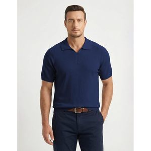 FOXA Polo tricoté à manches courtes pour homme, mélange de laine, col Johnny, hauts en maille - Product Image 2