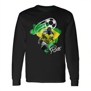 Camiseta de Manga Larga Pele Brasil, Diseño de Jugador de Fútbol, Negra - Product Image 2