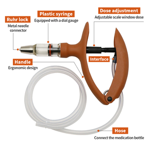 पशु चिकित्सा स्वचालित निरंतर कैथीटर नारंगी सिरिंज 2 मिली 5 एमएल पोल्ट्री टीका गन खुराक समायोजन पुनः प्रयोज्य सिरिंज - Product Image 3