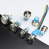 Bouton poussoir momentané en métal de 19 mm pour ordinateur PC, interrupteur marche/arrêt, réinitialisation, avec câble de 20 cm ou 50 cm, anneau lumineux LED 12V 24V
