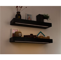 Étagère flottante noire pour décoration intérieure moderne Étagère de cuisine robuste Étagère murale épaisse en bois avec bande lumineuse LED