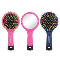 Brosse à cheveux démêlante à coussin d'air double face avec logo personnalisé, motif arc-en-ciel, forme S ondulée, avec miroir intégré pour le coiffage des filles