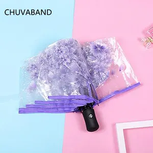 Chuvaband 21Inch 8K Chinese Goedkope Transparante Paraplu Automatische Poe 3 Vouw Clear Paraplu Voor De Regen