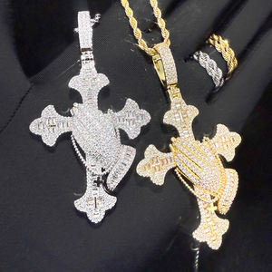 Estilo personalizado nuevo Iced Out Bling Rectangular Cz joyería Hip Hop manos rezando collar con colgante en forma de cruz - Product Image 2