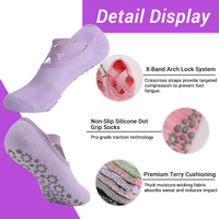 Chaussettes de yoga personnalisées pour femmes, antidérapantes, avec grip, chaussettes d'entraînement épaissies en tissu éponge, pour Pilates, fitness, sport, avec sangle de maintien, OEM