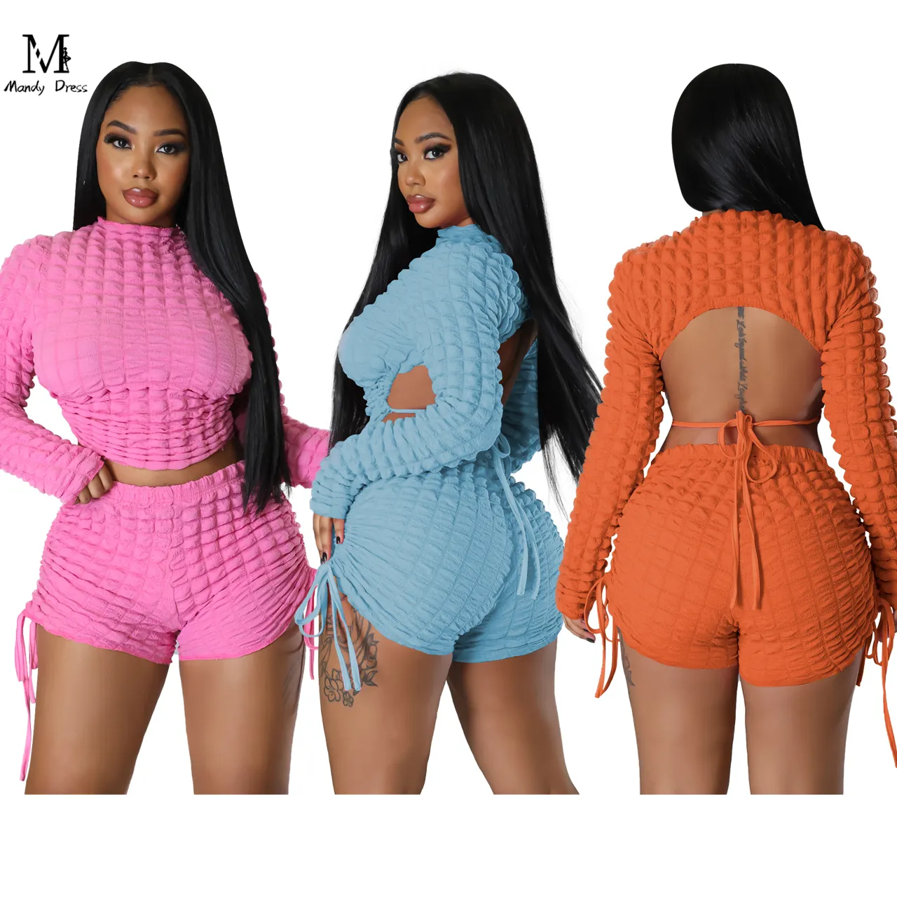 Boutique Sexy Women Two Piece Sets Club Outfits Crop Tops Backless Y2K Streetwear Spring 2 Piece Shorts Matching Suits