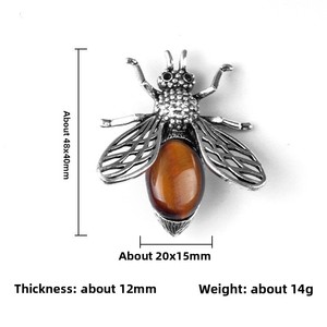 Collier pendentif broche en <span class=keywords><strong>pierre</strong></span> semi-précieuse agate incrustée de cristal, thème abeille, double usage, 48 mm - Product Image 3