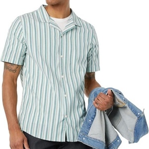 Men's Slim-Fit Short-Sleeve Button-<b>Down</b> Vacation Shirt 100% Cotton Breathable Custom Logo ODM Stand Collar Summer Print Knitted - Product Image 6